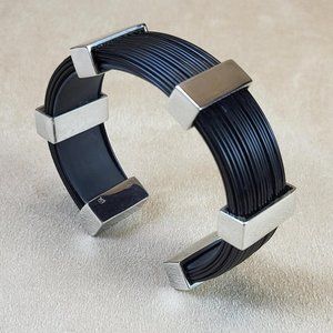 Stunning European Designer Cuff Bracelet - Sterling Silver, Resin & Rubber